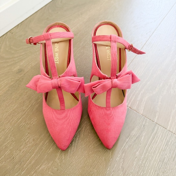 New Y2K 90s Coquette Cottagecore Fairy Lolita Nine West Pink Bow Heels 6 - Picture 1 of 3